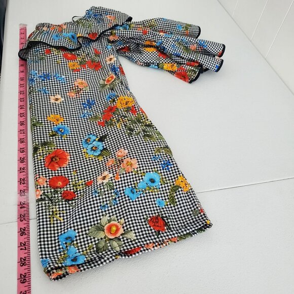 Zara Womens Floral Gingham Off The Shoulder Ruffle Mini Dress Size S Bell Sleeve - Picture 9 of 11